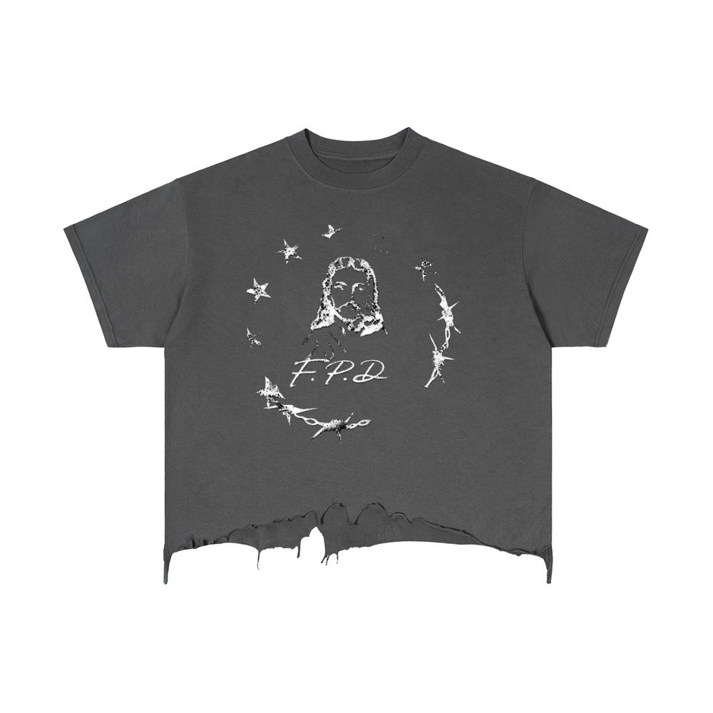 “F.P.D” Jesus Distressed Hem Tee