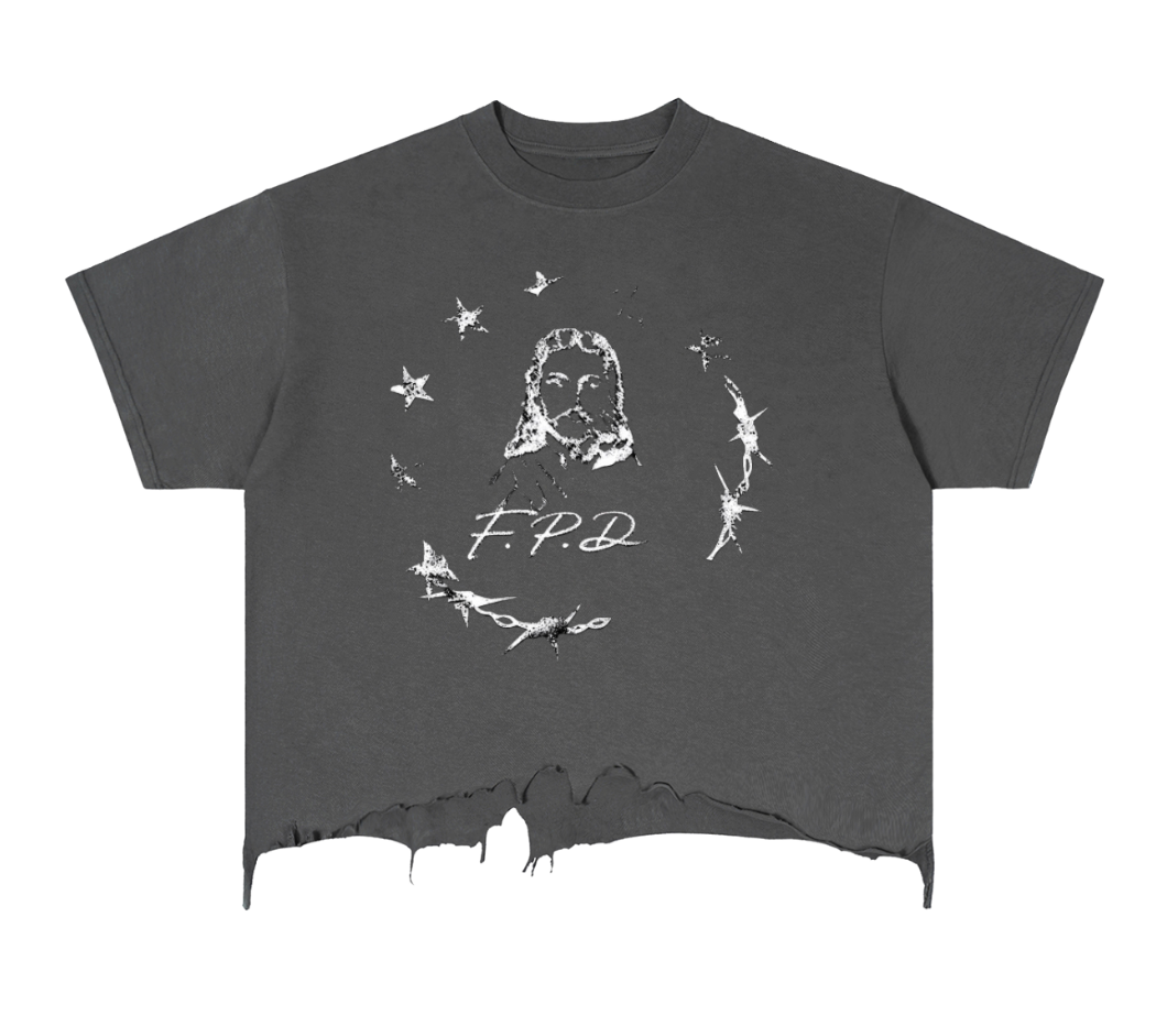 F.P.D” Jesus Distressed Hem T-shirt front